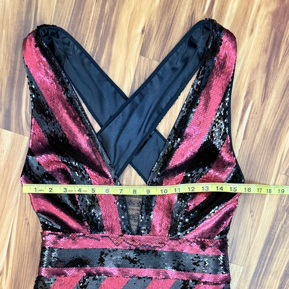 Milly Black and Maroon Striped Sequin Mini Dress - Picture 9 of 11